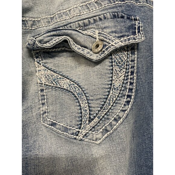 Arya Jeans Distressed Bootcut Denim Pants Sz 18 Medium Wash Stretch Button - Picture 7 of 9